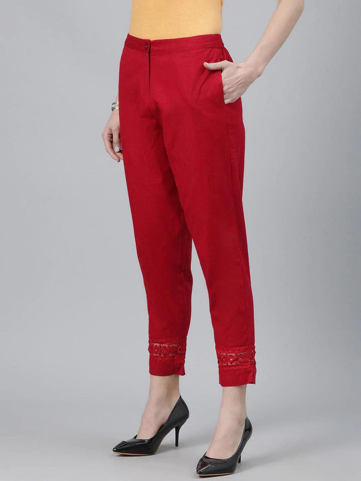Maroon Solid Cotton Trousers