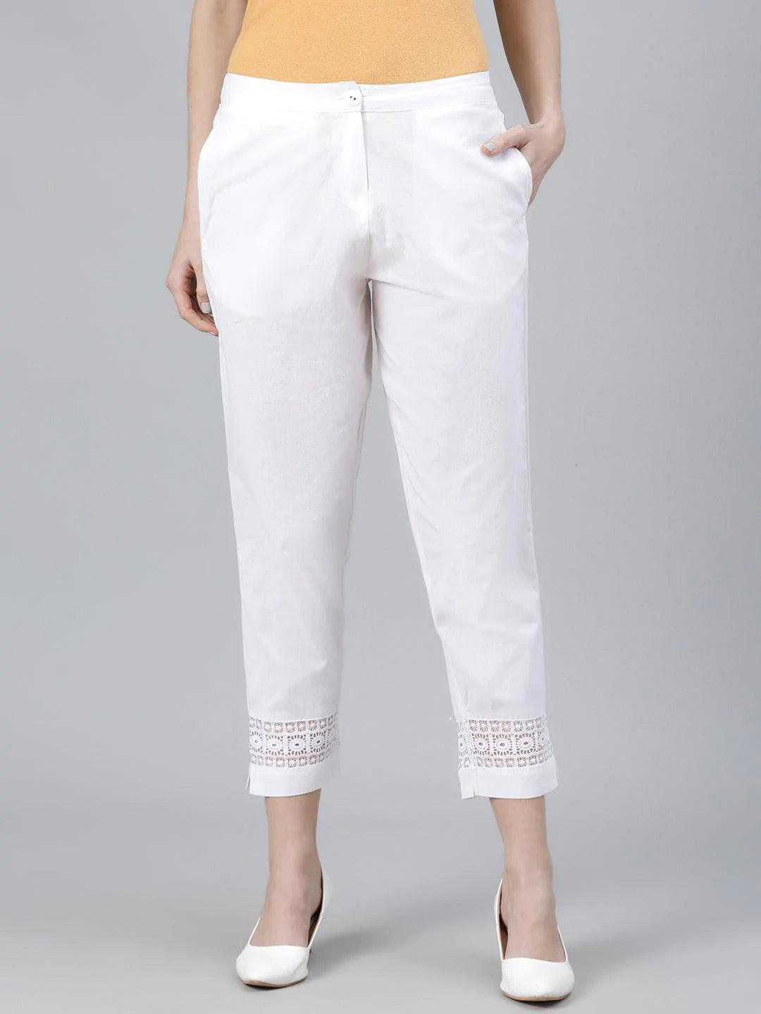 White Solid Cotton Palazzos - ShopLibas
