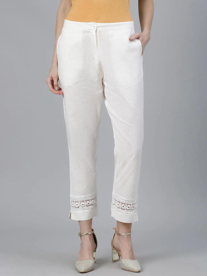 Off-White Solid Cotton Palazzos