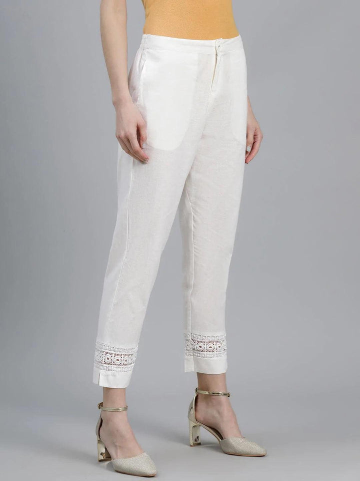 Off-White Solid Cotton Palazzos