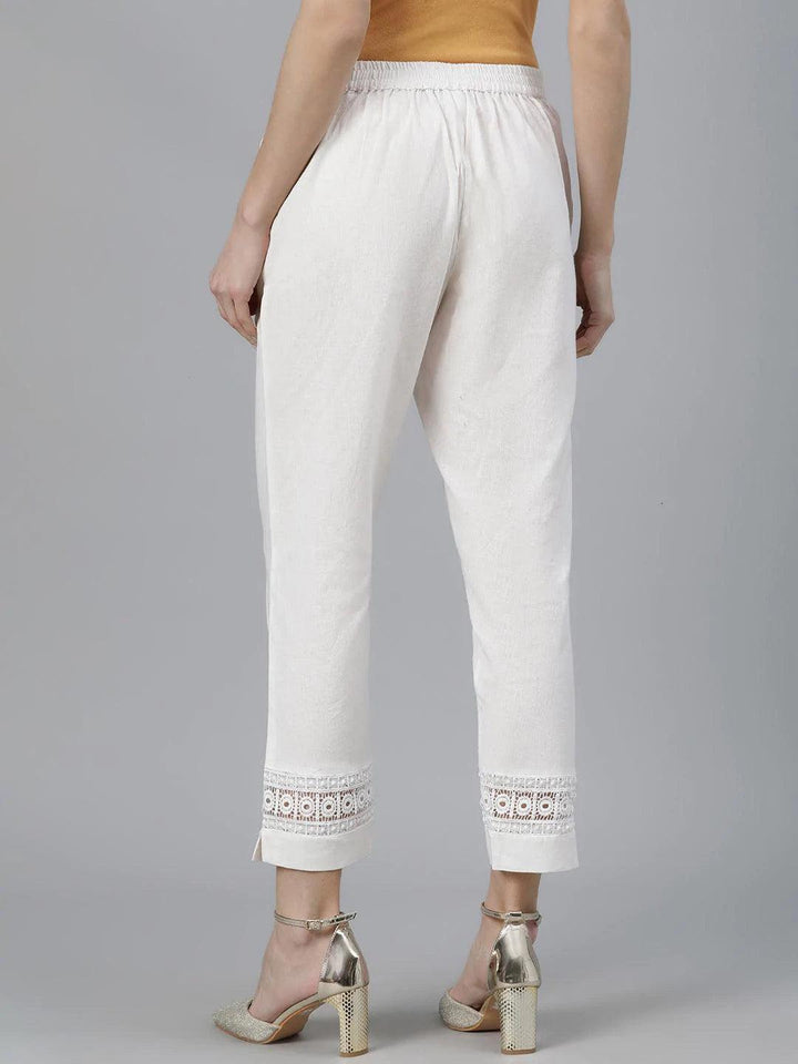 Off-White Solid Cotton Palazzos