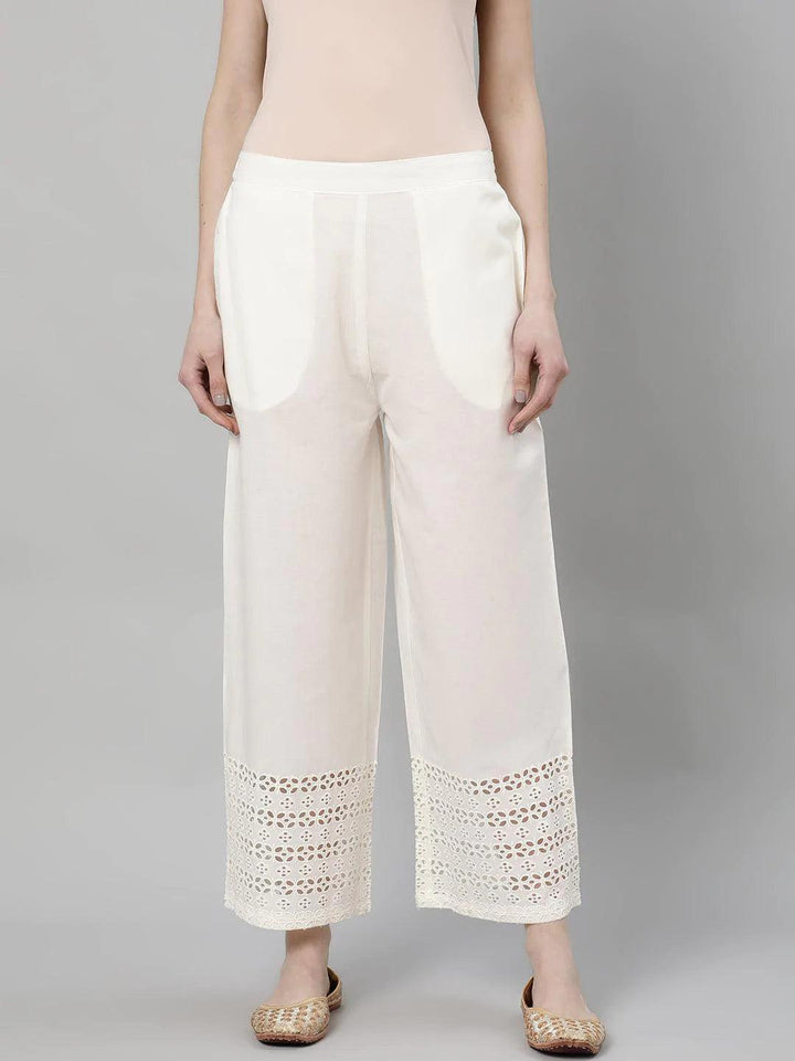 White Solid Cotton Palazzos