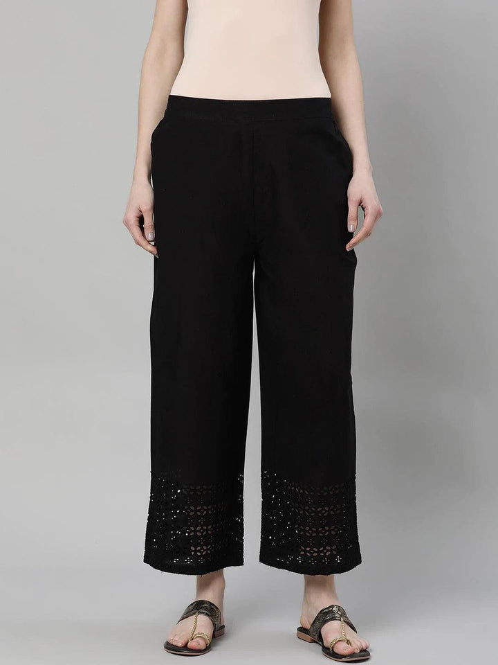 Black Solid Cotton Palazzos