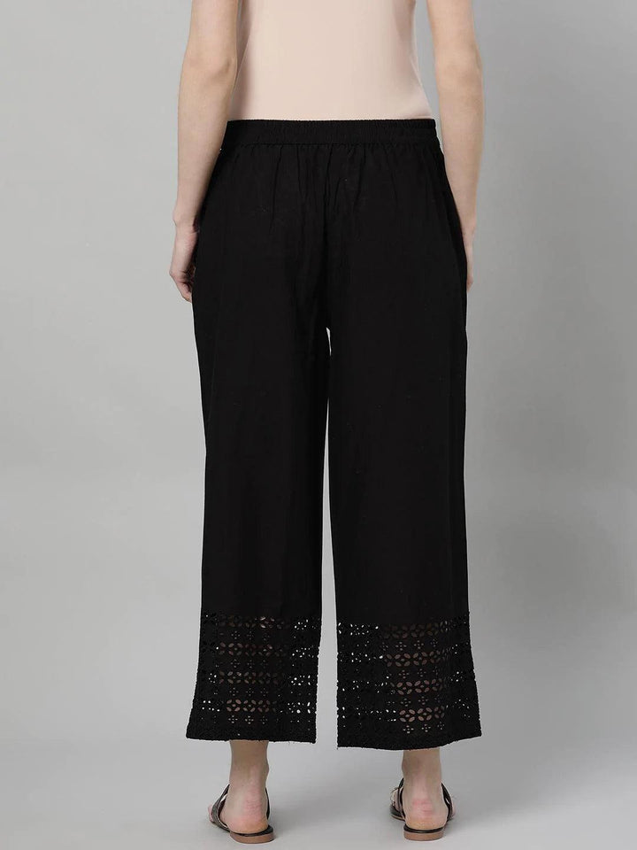 Black Solid Cotton Palazzos
