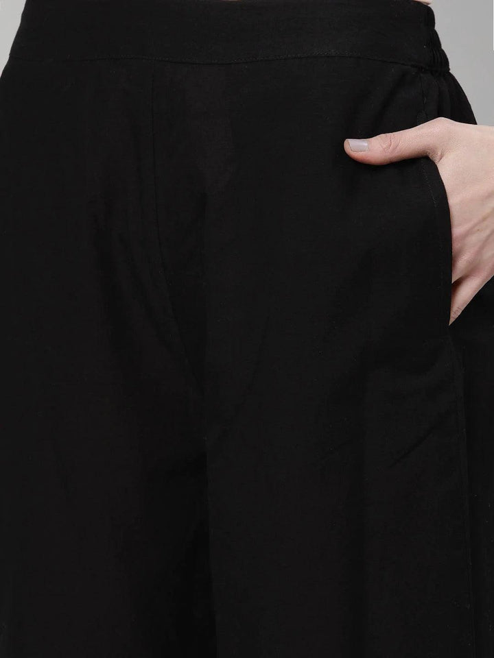 Black Solid Cotton Palazzos