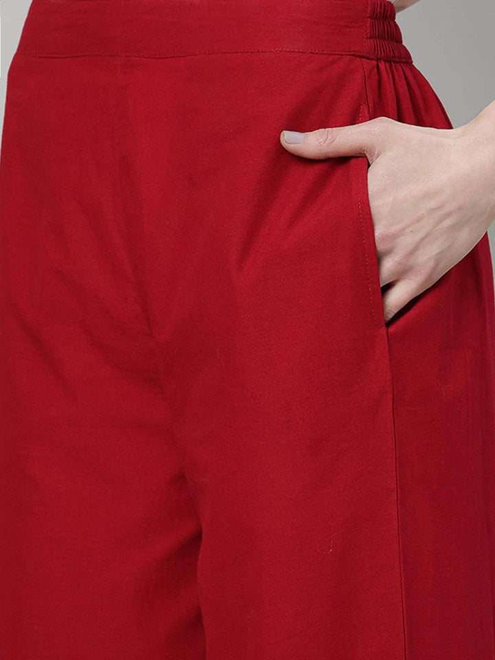 Maroon Solid Cotton Palazzos