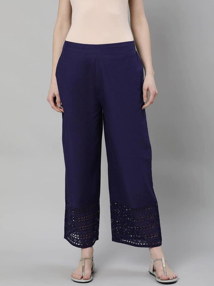 Blue Solid Cotton Palazzos