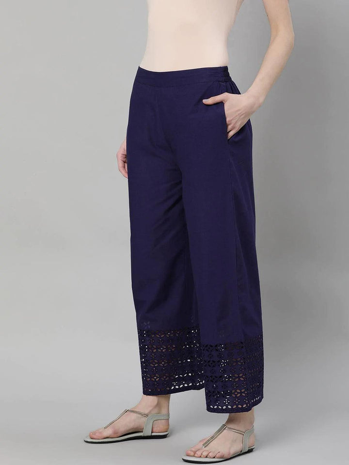 Blue Solid Cotton Palazzos