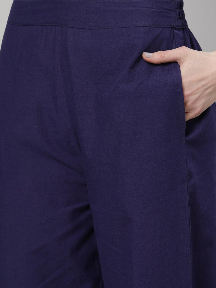 Blue Solid Cotton Palazzos