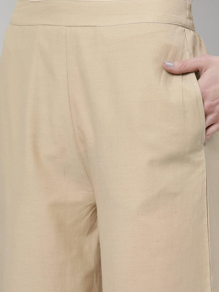Beige Solid Cotton Palazzos
