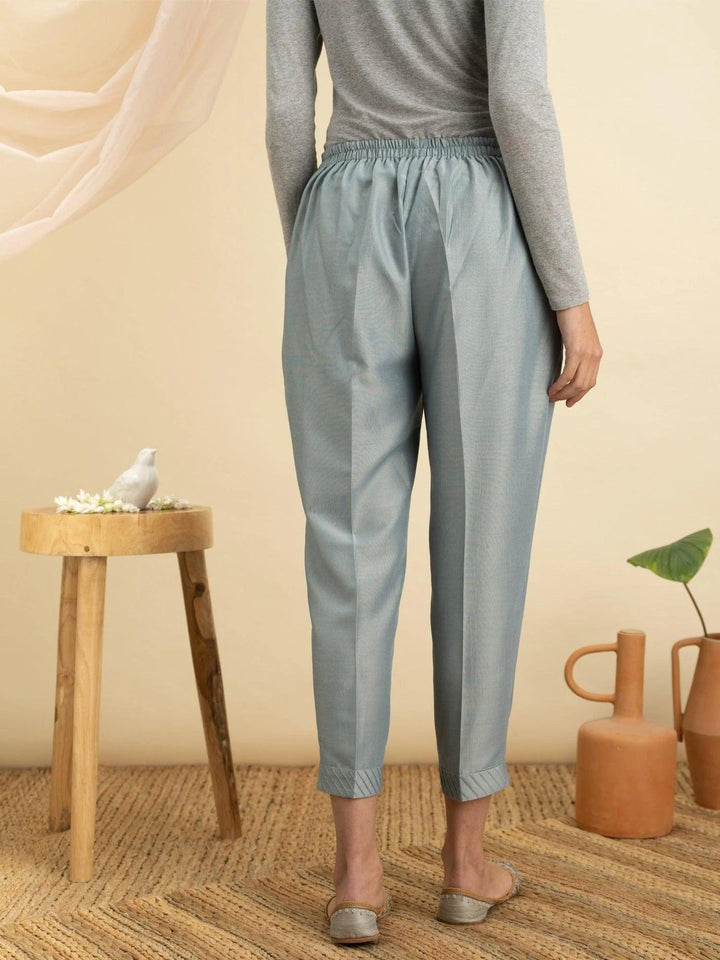 Grey Solid Silk Trousers