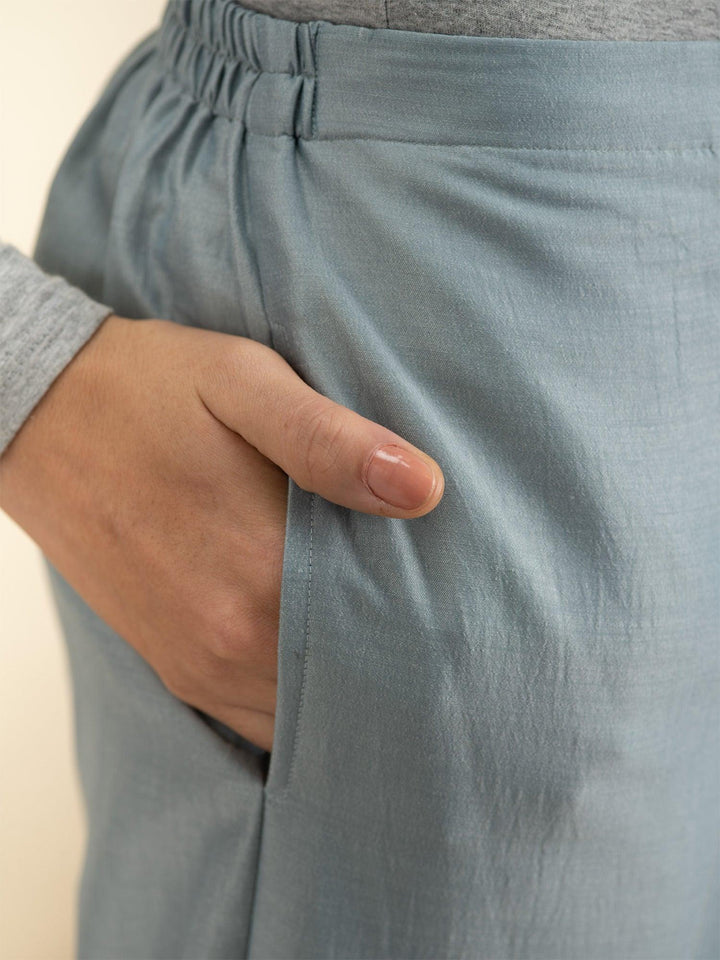 Grey Solid Silk Trousers