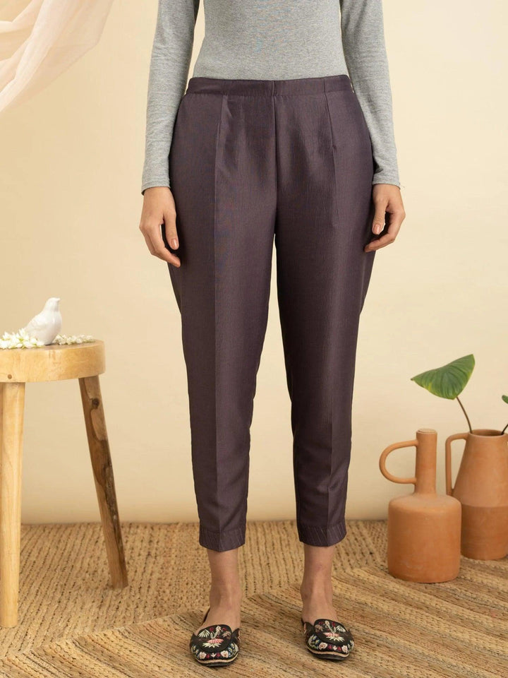 Purple Solid Silk Trousers