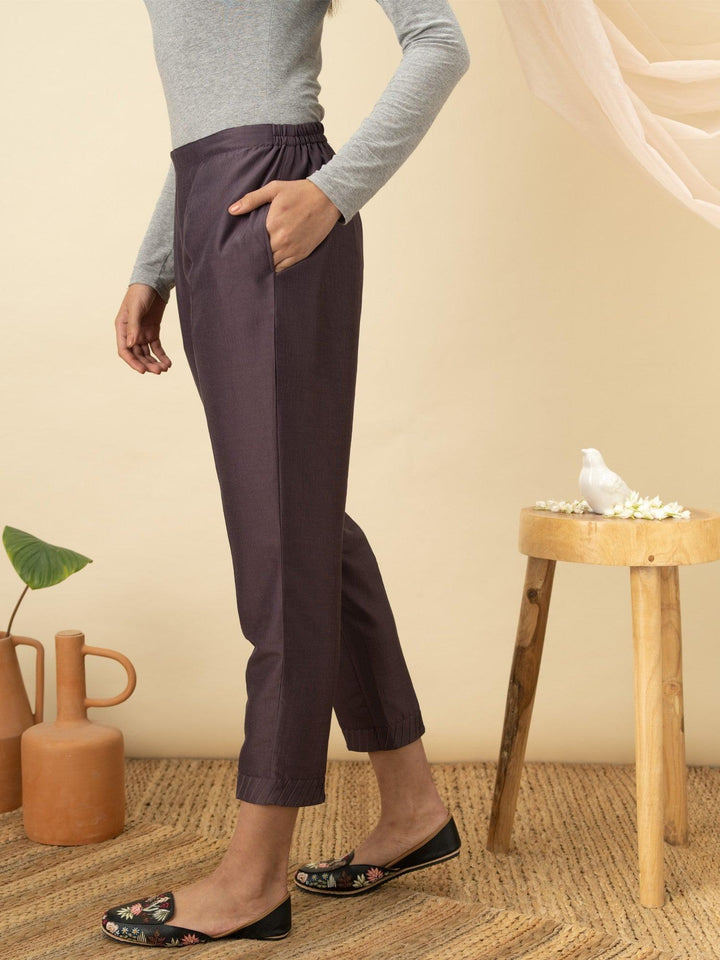 Purple Solid Silk Trousers