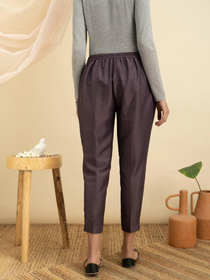 Purple Solid Silk Trousers