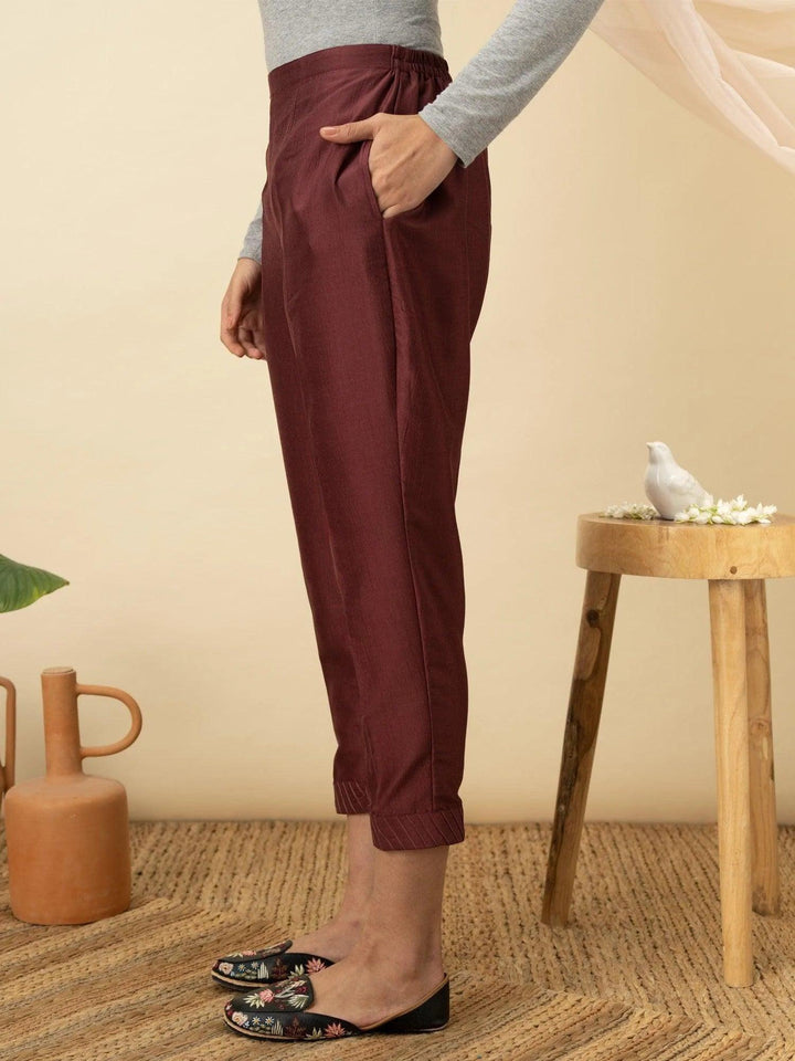 Maroon Solid Silk Trousers
