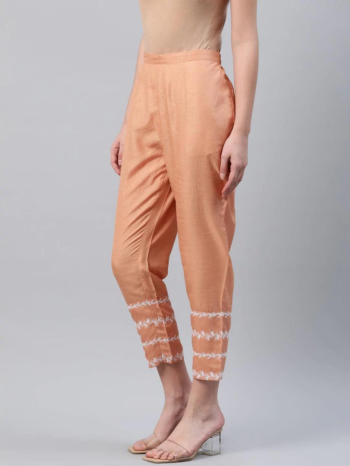Orange Embroidered Silk Trousers