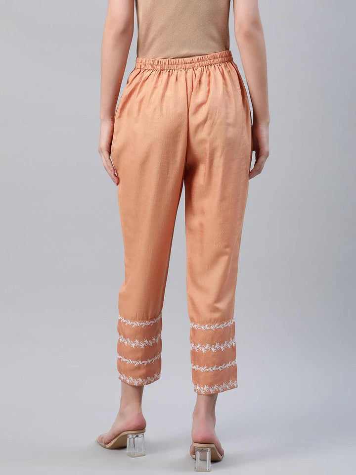 Orange Embroidered Silk Trousers