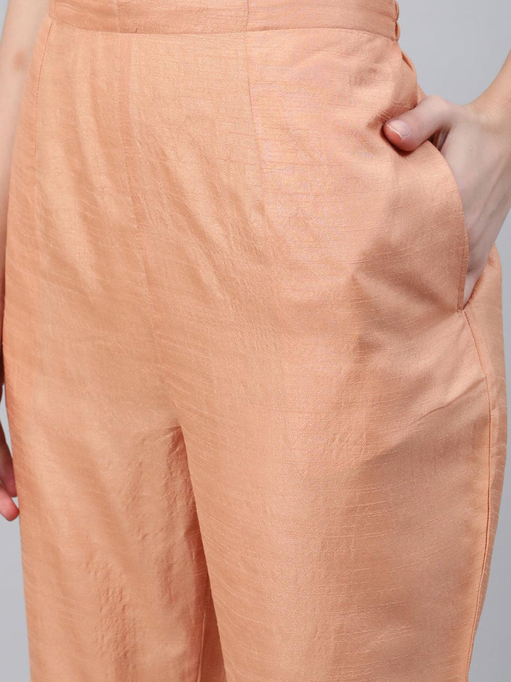 Orange Embroidered Silk Trousers