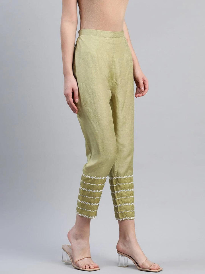 Green Embroidered Silk Trousers
