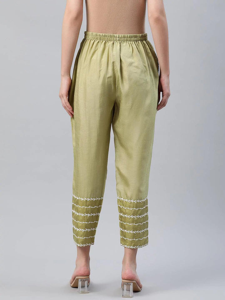 Green Embroidered Silk Trousers