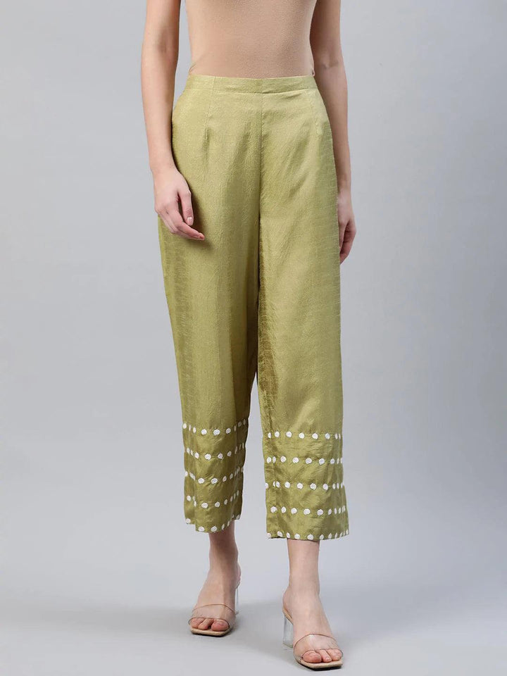 Green Embroidered Silk Palazzos