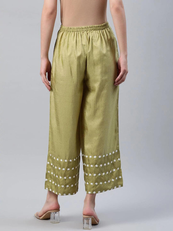 Green Embroidered Silk Palazzos