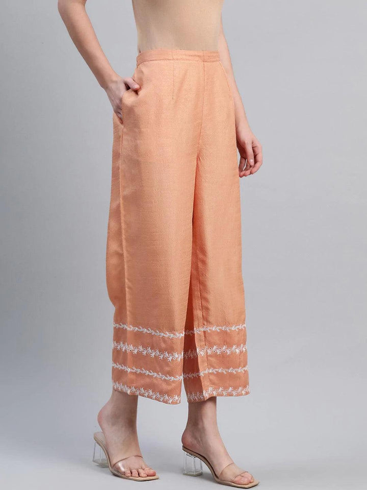 Orange Embroidered Silk Palazzos