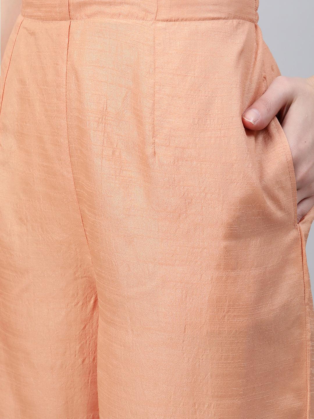 Orange Embroidered Silk Palazzos - ShopLibas