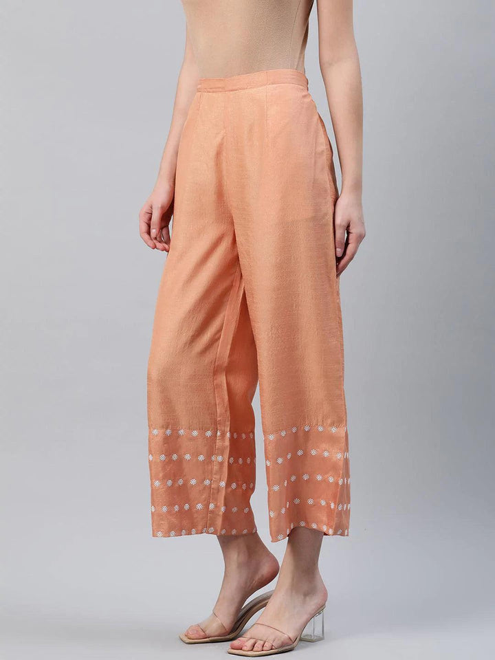 Orange Embroidered Silk Palazzos