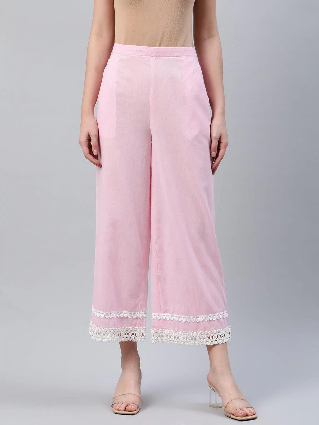 Pink Solid Cotton Palazzos - ShopLibas