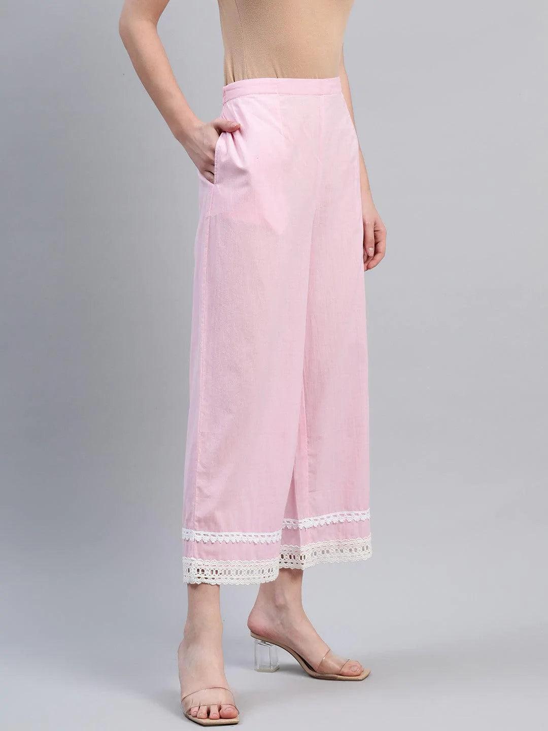 Pink Solid Cotton Palazzos - ShopLibas