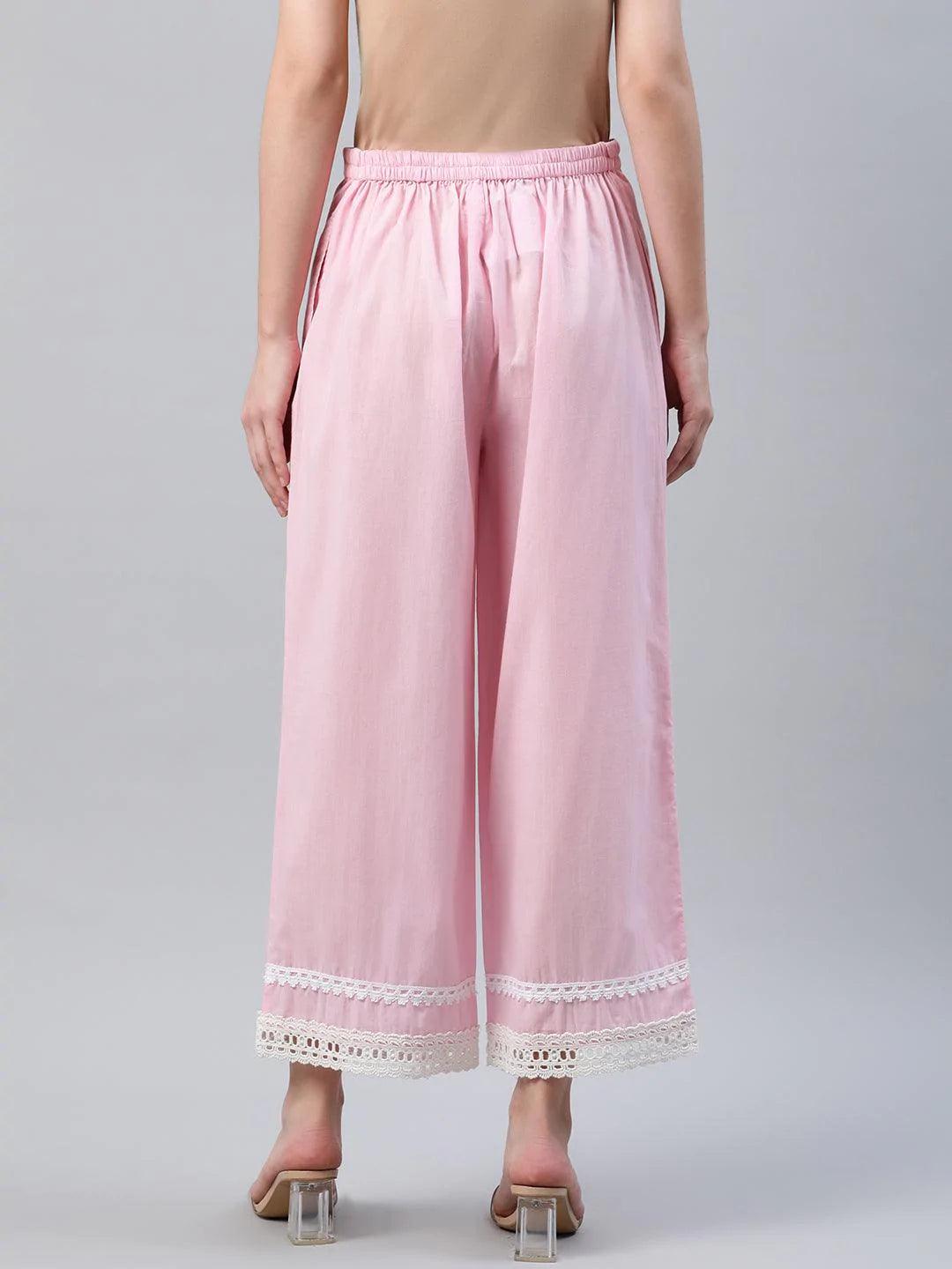 Pink Solid Cotton Palazzos - ShopLibas