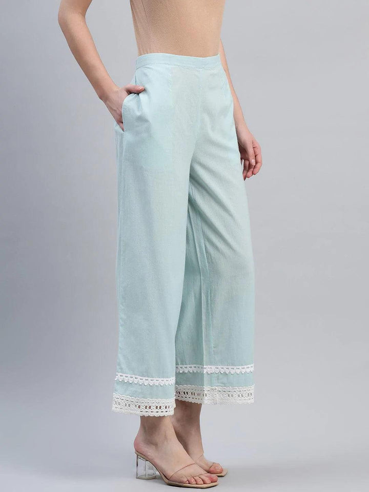 Blue Solid Cotton Palazzos