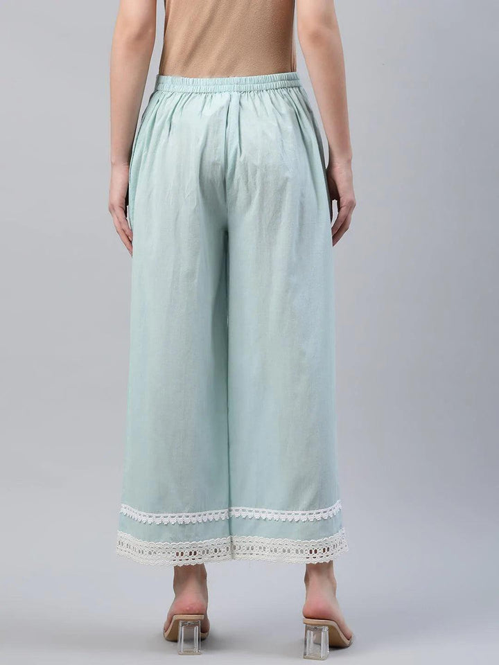 Blue Solid Cotton Palazzos