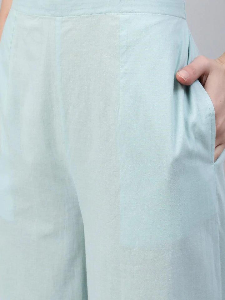 Blue Solid Cotton Palazzos