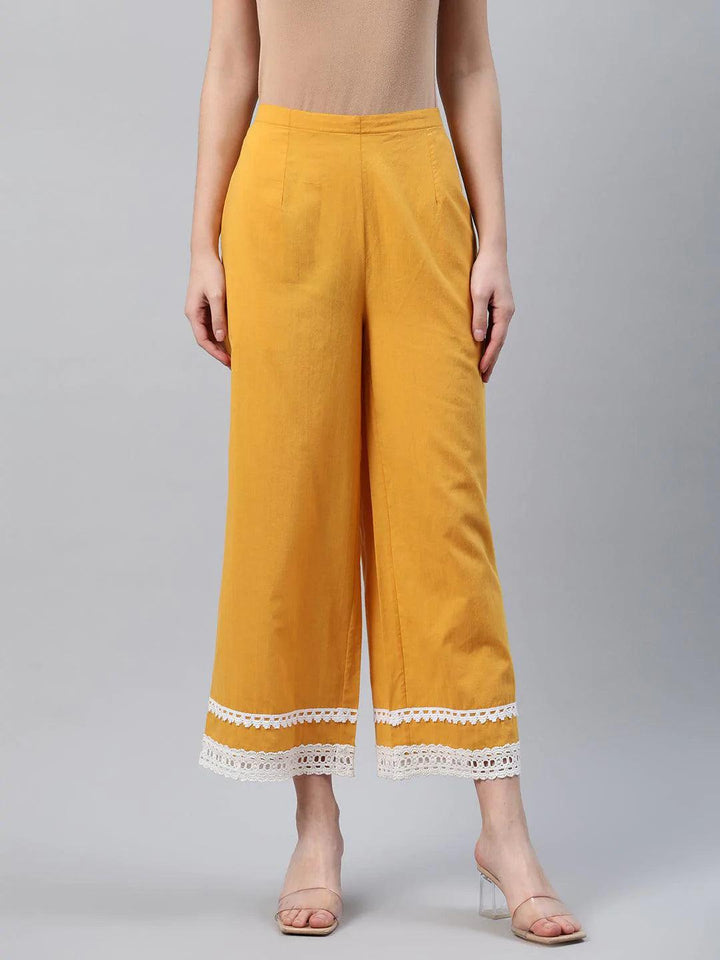 Yellow Solid Cotton Palazzos