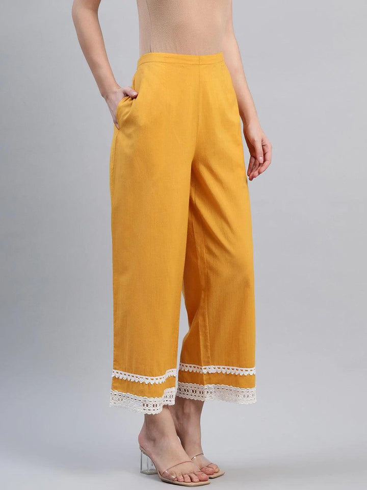 Yellow Solid Cotton Palazzos