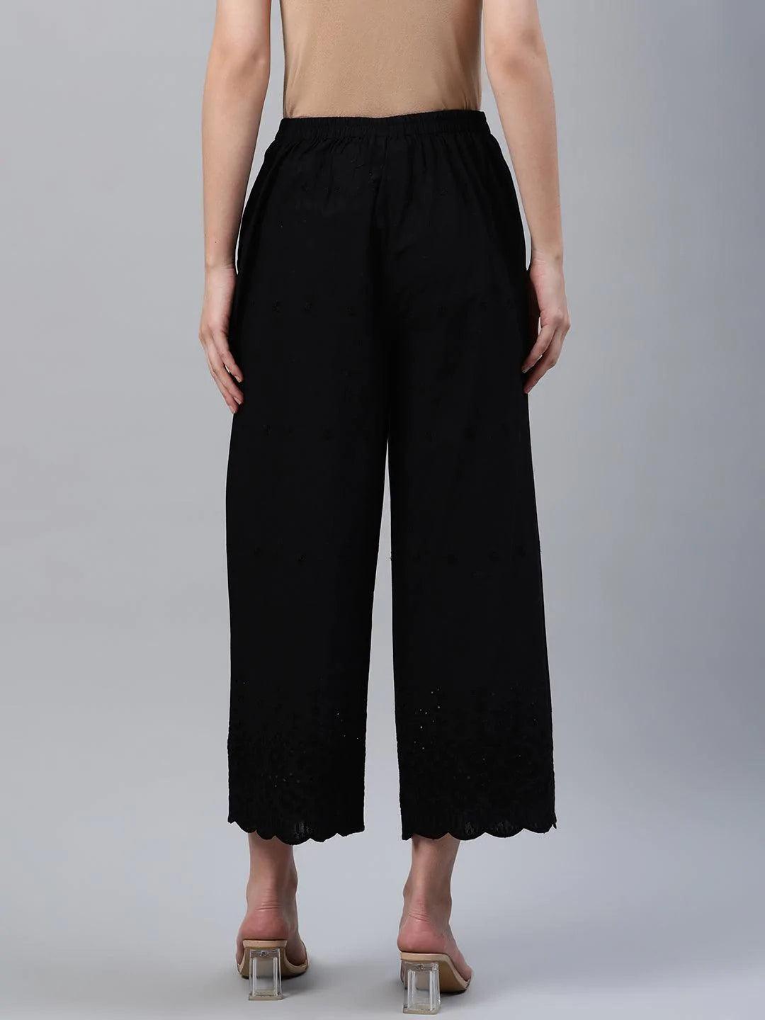 Black Embroidered Cotton Palazzos - ShopLibas