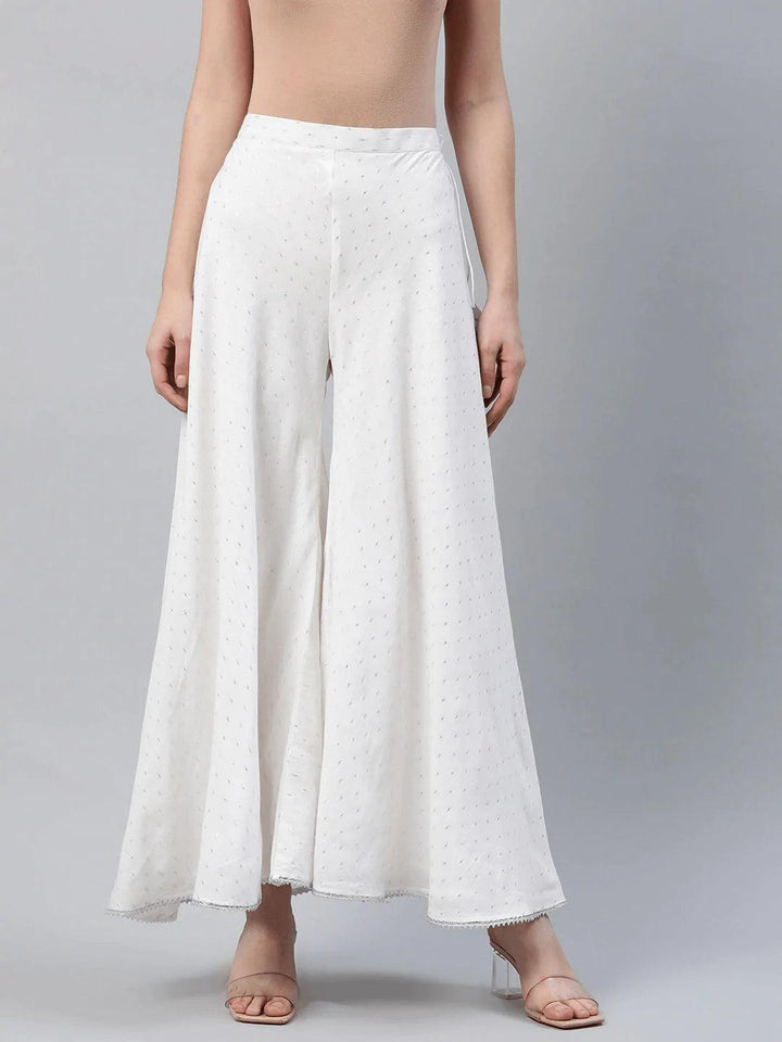 White Self Design Cotton Palazzos