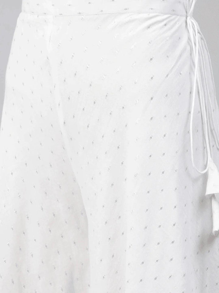 White Self Design Cotton Palazzos