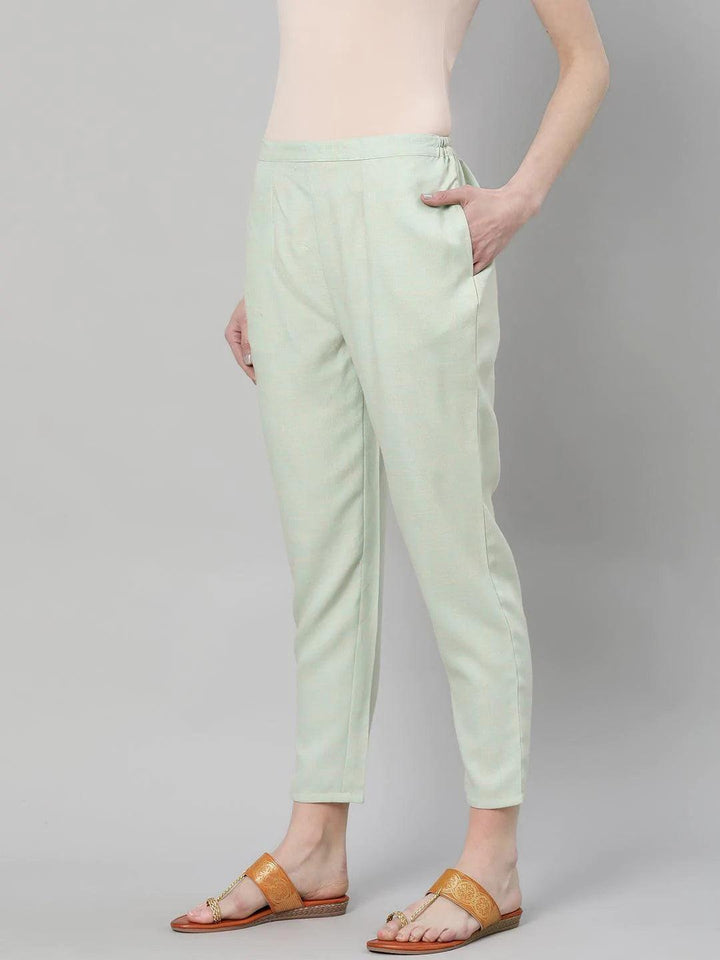 Green Solid Rayon Trousers