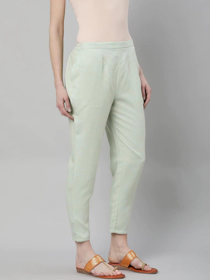 Green Solid Rayon Trousers