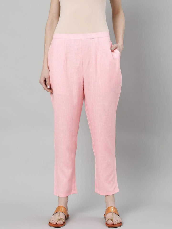 Pink Solid Rayon Trousers