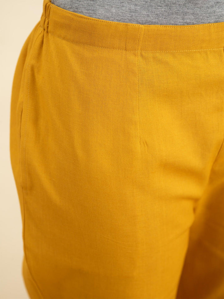 Yellow Solid Cotton Trousers