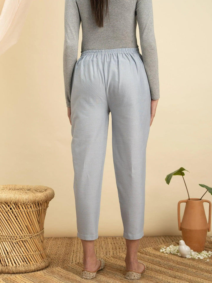 Blue Solid Cotton Trousers
