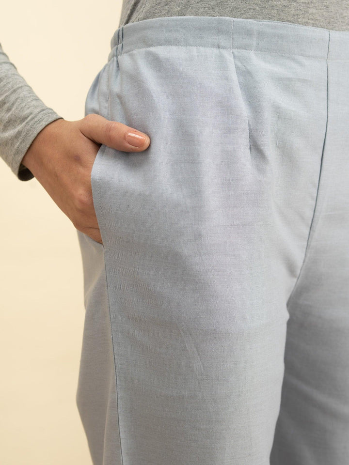 Blue Solid Cotton Trousers