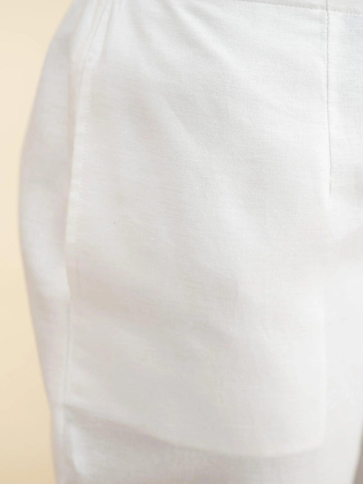 White Solid Cotton Trousers
