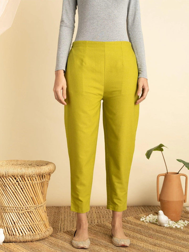 Green Solid Cotton Trousers