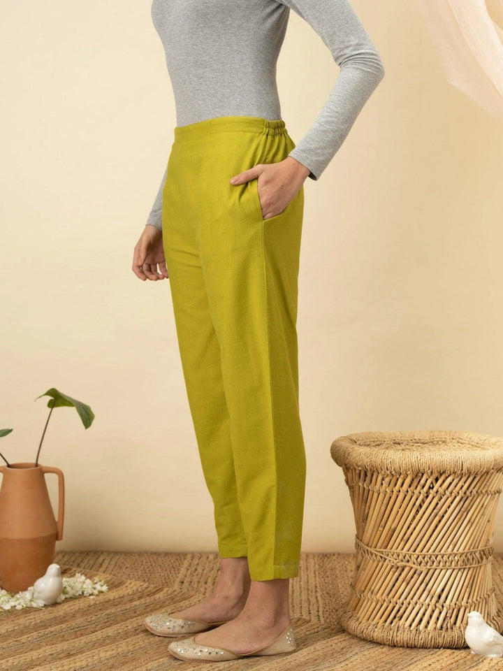 Green Solid Cotton Trousers